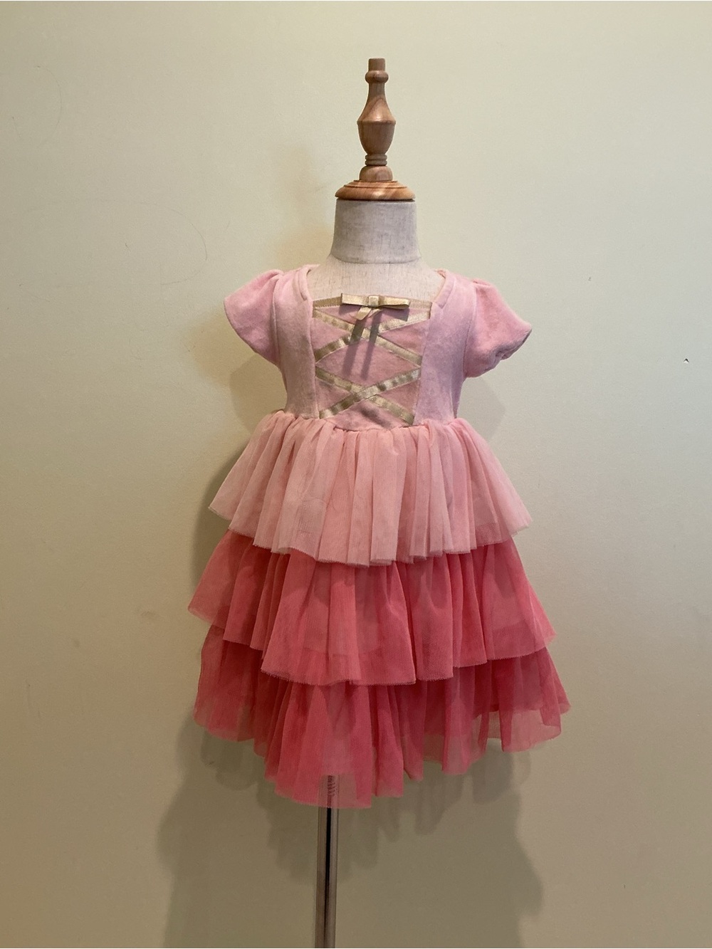 Gymboree Pink Layered Tulle Dance Dress with Gold Bow